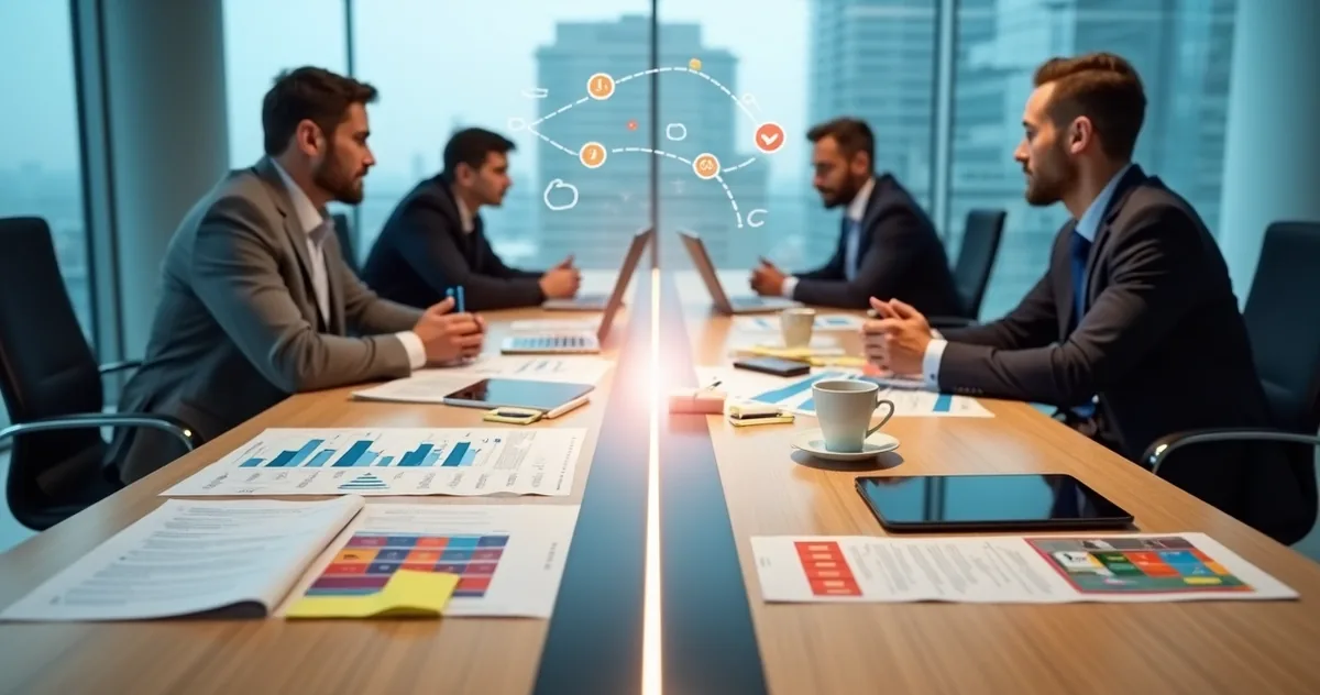 Mesa dividida comparando negociações de vendas B2B e B2C em ambiente corporativo