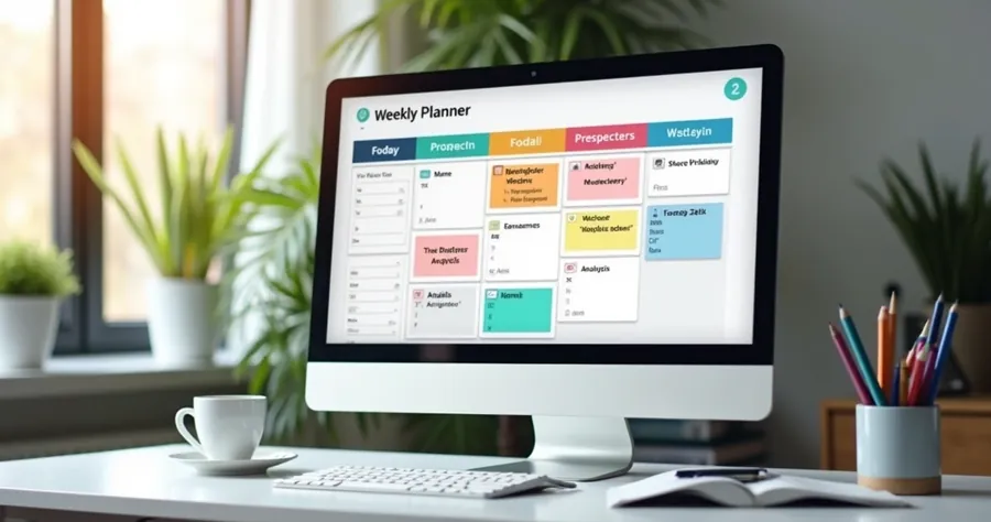 Tela de agenda mostrando blocos coloridos de tempo marcados ao longo da semana 