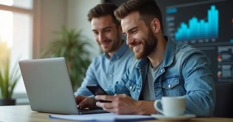 Homem usando notebook e smartphone colocado sobre uma mesa de trabalho 