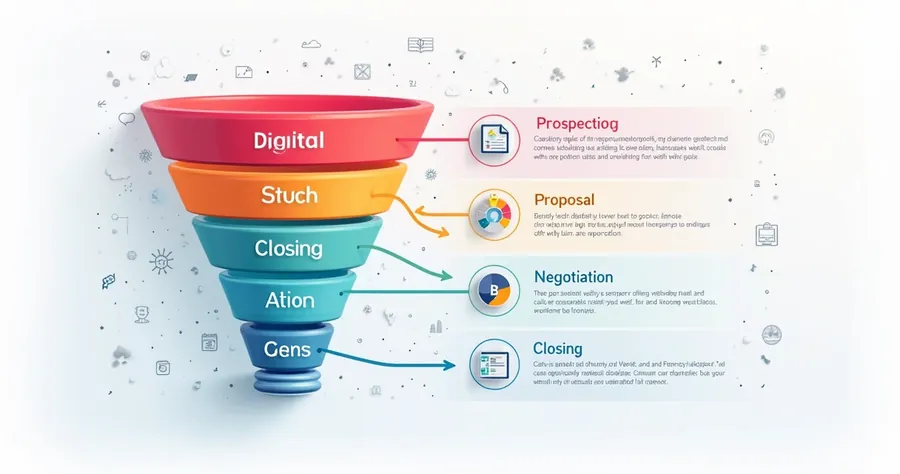 Infográfico colorido mostra etapas do funil de vendas digital 
