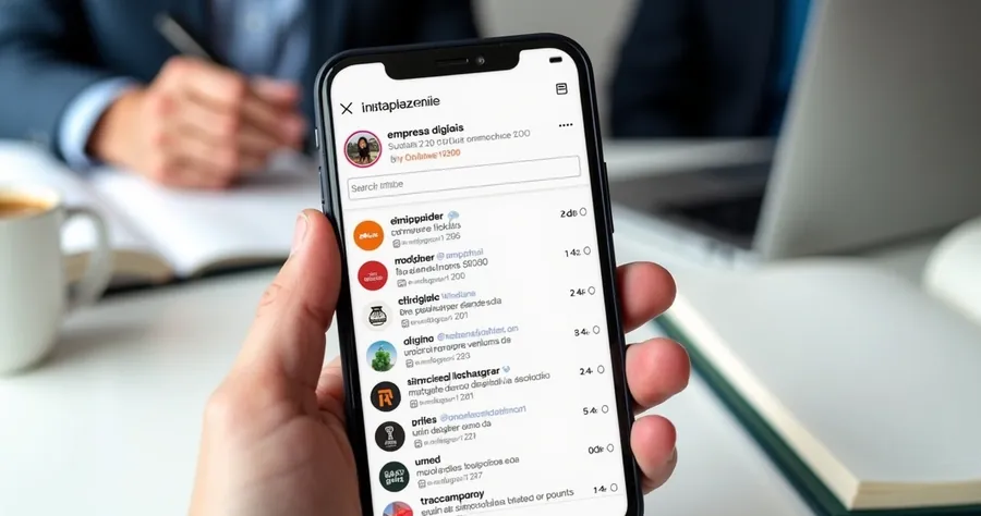 Tela de pesquisa do Instagram mostrando perfis de empresas