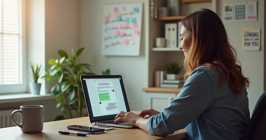 Pessoa conversando online com cliente em mesa de trabalho 