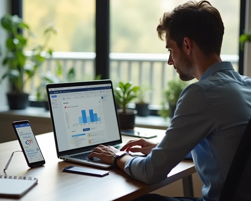 Profissional trabalhando como Closer Digital em ambiente de home office moderno e organizado, com notebook, agenda e smartphone à mesa