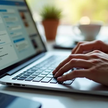 Pessoa usando laptop com perfil do LinkedIn aberto na tela para prospecção digital