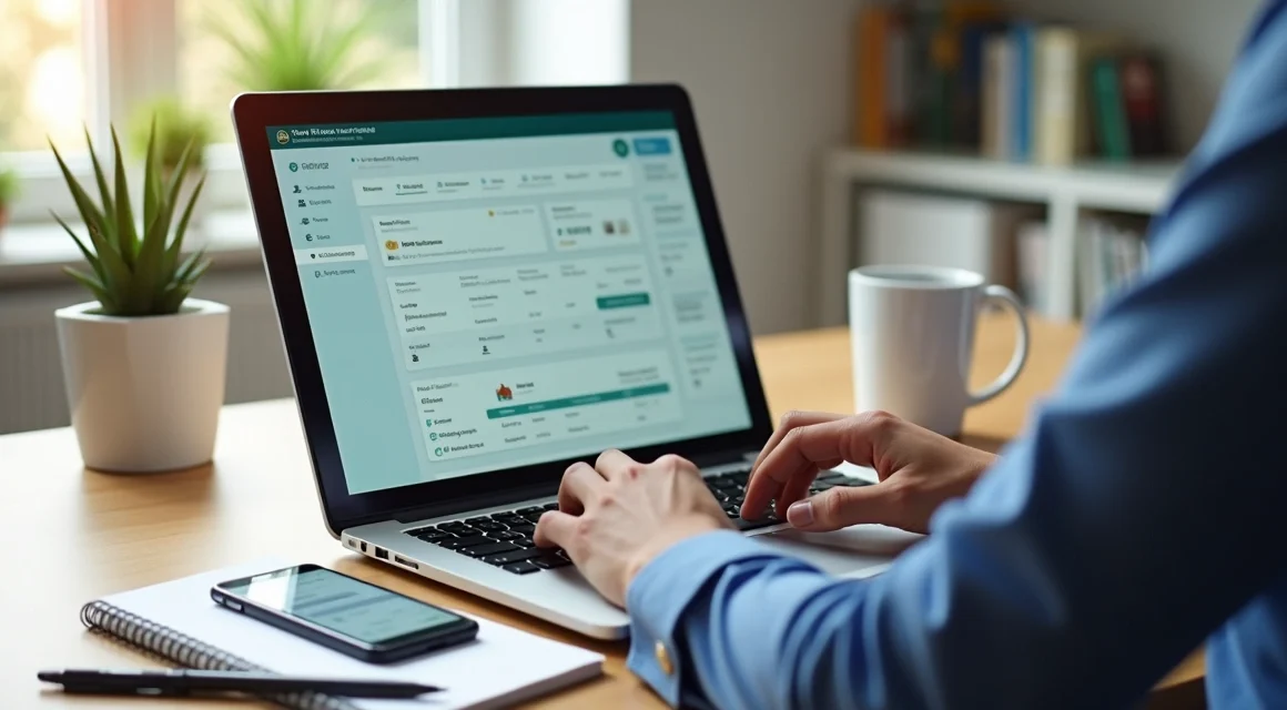 Pessoa realizando follow-up de vendas no computador com anotações de contatos e mensagens no celular