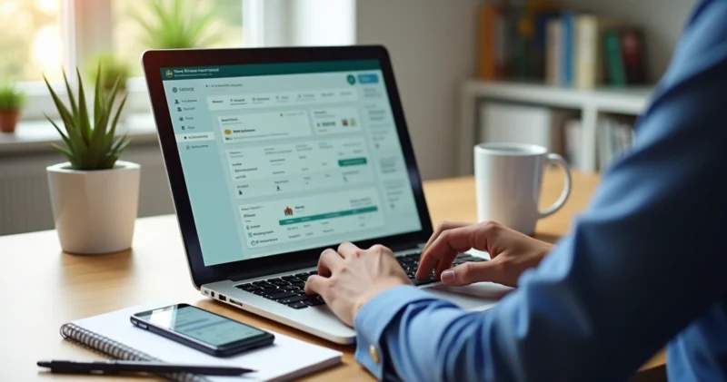 Pessoa realizando follow-up de vendas no computador com anotações de contatos e mensagens no celular