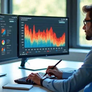 Pessoa analisando gráfico de leads quentes em tela de computador moderno