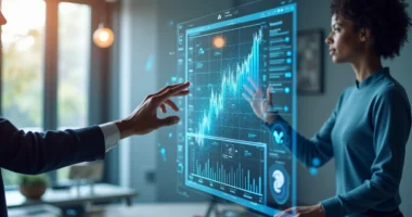 Conexão entre inteligência artificial e vendas consultivas com gráficos e tecnologia digital