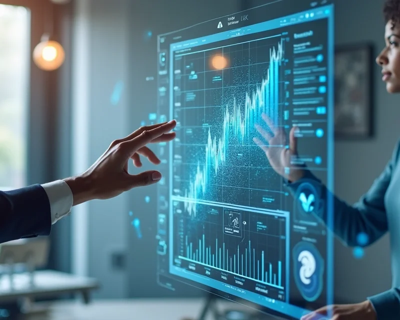 Conexão entre inteligência artificial e vendas consultivas com gráficos e tecnologia digital