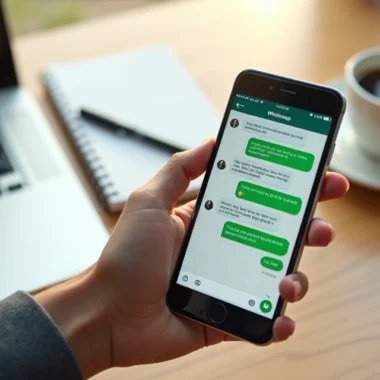 Pessoa segurando um celular com tela do WhatsApp aberta mostrando mensagem de vendas