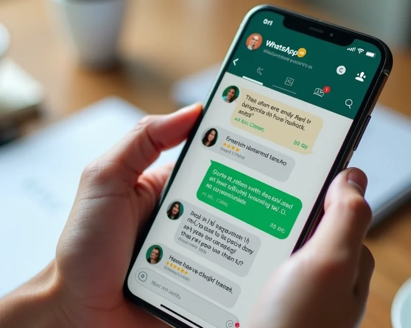 Tela de smartphone mostrando grupo ativo no WhatsApp com mensagens de prospecção e contatos qualificados