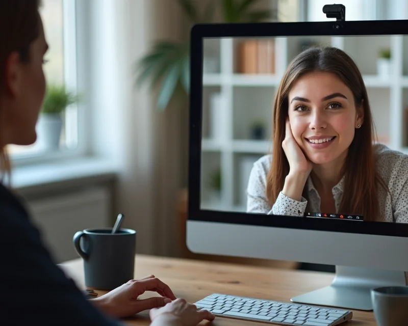 Pessoa fechando negócio em reunião virtual com múltiplas janelas de chamadas online e ícones de rede social ao redor