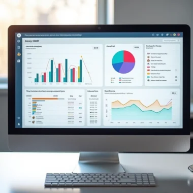Tela de computador mostrando dashboard de CRM grátis com gráficos e organização de vendas