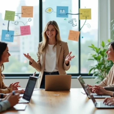 Mulheres em reunião informal fazendo networking em ambiente de trabalho digital moderno