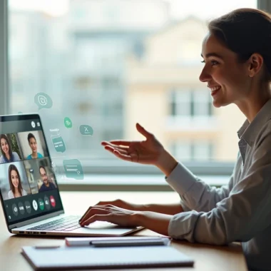 Profissional apresentando pitch de vendas consultivas em reunião online