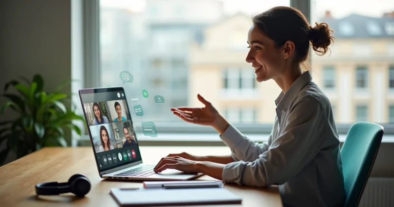 Profissional apresentando pitch de vendas consultivas em reunião online