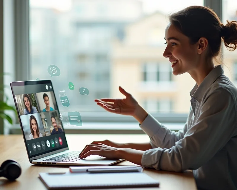 Profissional apresentando pitch de vendas consultivas em reunião online