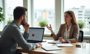 Closer digital conversando com cliente indeciso em reunião de vendas