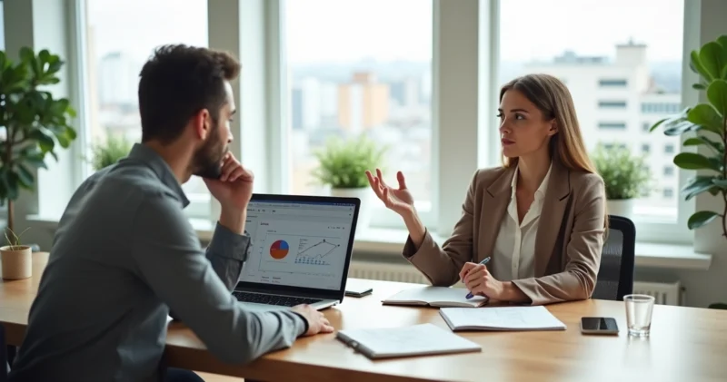 Closer digital conversando com cliente indeciso em reunião de vendas