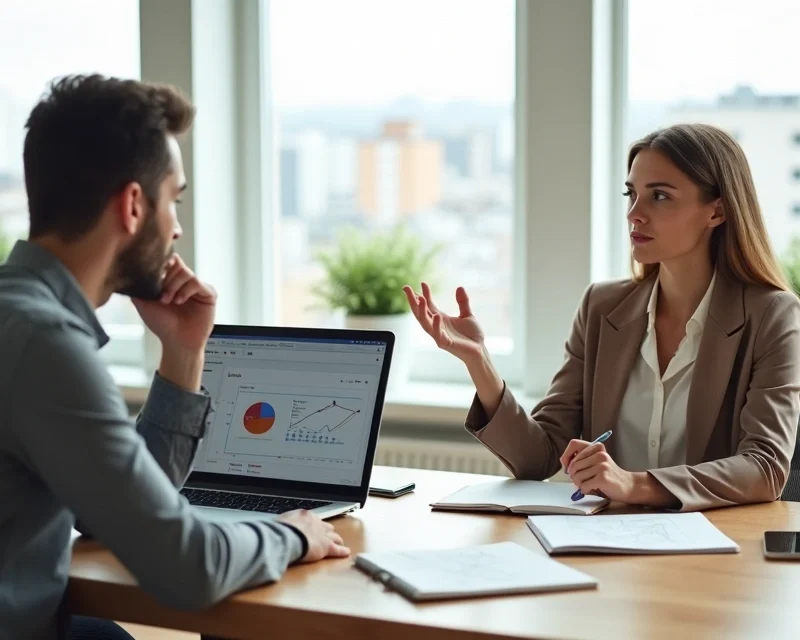 Closer digital conversando com cliente indeciso em reunião de vendas
