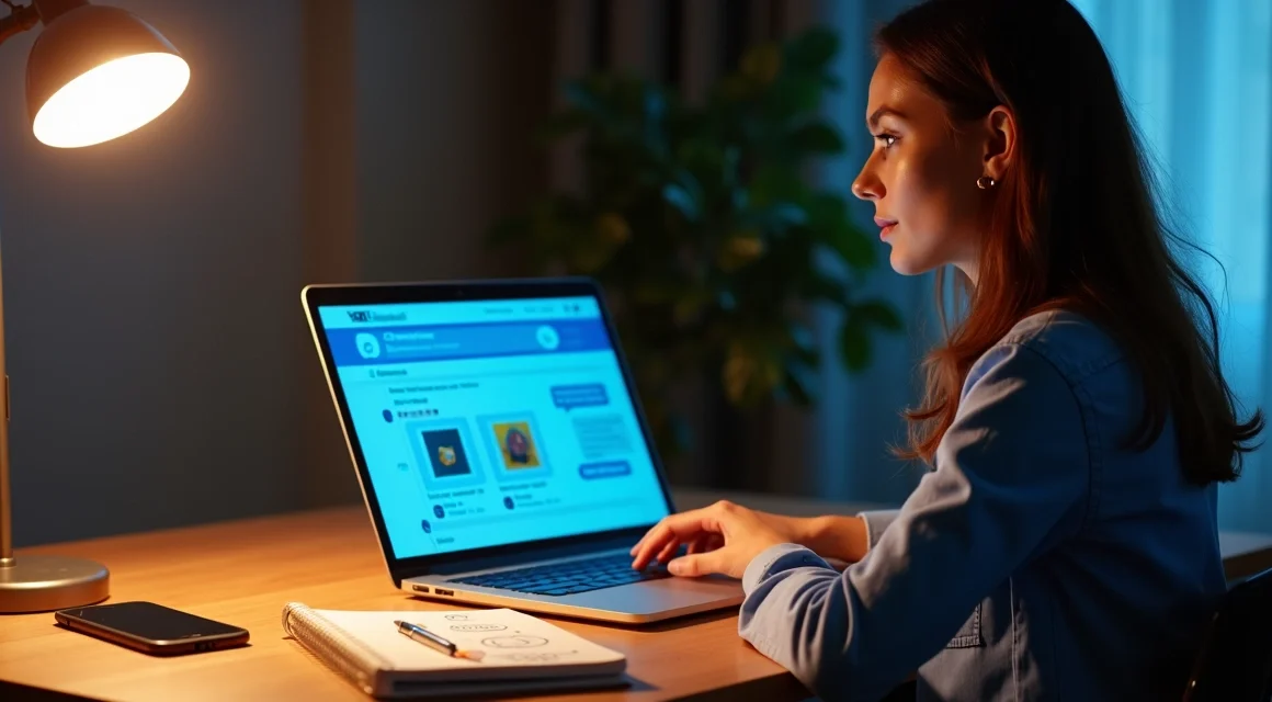 Profissional de vendas analisando cliente em marketplace digital na tela do notebook