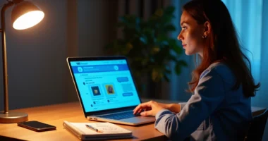 Profissional de vendas analisando cliente em marketplace digital na tela do notebook