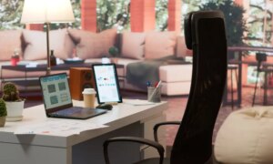 Empty modern home workstation of an entrepreneur with laptop and tablet